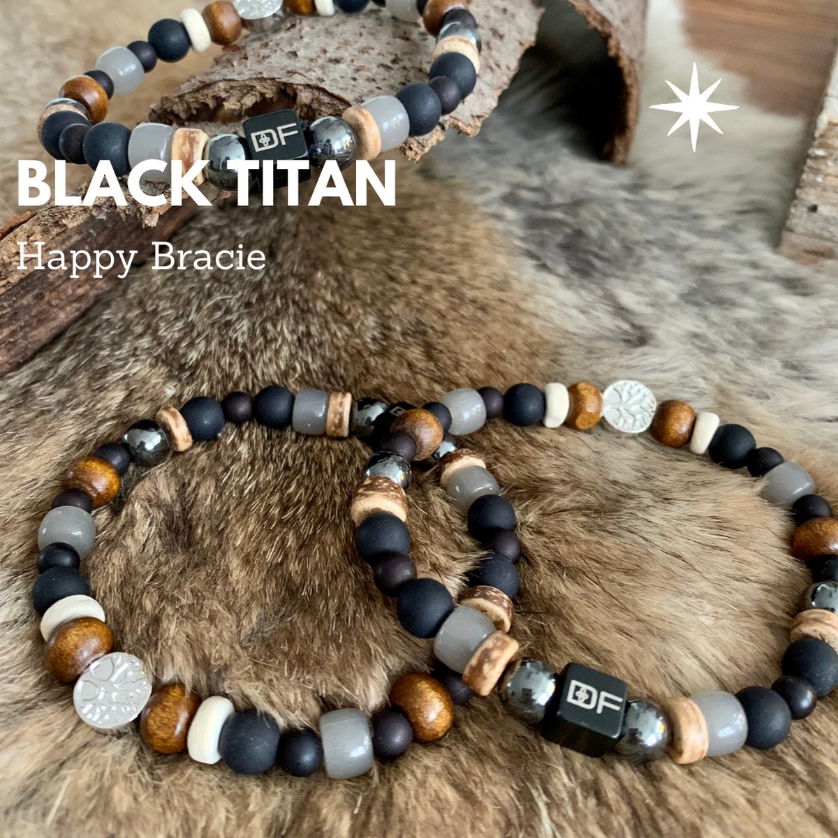 Happy Bracie Black titan armband| Man | Vaderdag | Stoer | Cadeau | voor hem | Hematiet | luxe sieraad